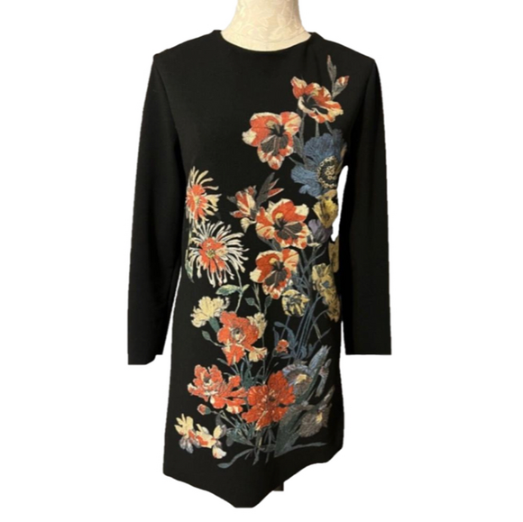 zara black dress with embroidered flowers Zara - Zara Black Long Midi Floral Embroidered Dress Size S, M